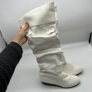Womens Western Booties White Faux Leather Cowboy Boots Size 10US / 42CN